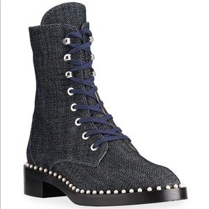 Stuart Weitzman Sondra Pearly Stud Denim Boots
